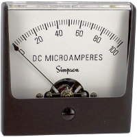 Simpson Panel Meter, Ammeter, E-mech, Analog, Range 0-100uADC, Stud, Dim 2.47"Lx2.47"H