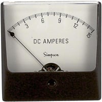 Simpson Panel Meter, Ammeter, E-mech, Analog, Range 0-15ADC, Stud, Dim 3.25"Lx3.25"H, Plastic