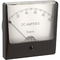 Simpson Panel Meter, Ammeter, E-mech, Analog, Range 0-100ADC, Stud, Dim 3.25"Lx3.25"H, Plastic