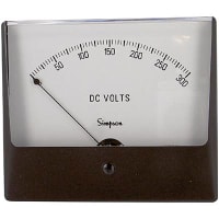 Simpson Panel Meter, Volt, E-mech, Analog, Range 0-300VDC, Stud, Dim 4.68"Lx4"H, Plastic