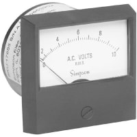 Simpson Panel Meter, Volt, E-mech, Analog, Range 0-10VAC, Stud, Dim 2.38"Lx2.34"H, Plastic