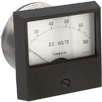 Simpson Panel Meter, Volt, E-mech, Analog, Range 0-100VDC, Stud, Dim 2.38"Lx2.34"H, Plastic