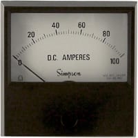 Simpson Panel Meter, Ammeter, E-mech, Analog, Range 0-100ADC, Stud, Dim 2.38"Lx2.34"H, Plastic