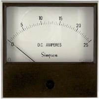 Simpson Panel Meter, Ammeter, E-mech, Analog, Range 0-25ADC, Stud, Dim 3"Lx3"H, Plastic