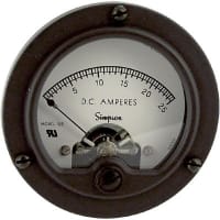 Simpson Panel Meter, Ammeter, E-mech, Analog, Range 0-25ADC, Stud, Dim 1.39"Hx2.18"Dia.