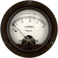 Simpson Panel Meter, Ammeter, E-mech, Analog, Range 0-5AAC, Stud, Dim 1.31"HX2.75"Dia.