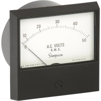 Simpson Panel Meter, Volt, E-mech, Analog, Range 0-50VAC, Stud, Dim 3"Lx3"H, Plastic, Accy +/-2%