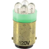 SloanLED Lamp, LED, T-1 3/4, D.C. Bayonet, Green, 120V, 25mA, 2200mcd, 30deg