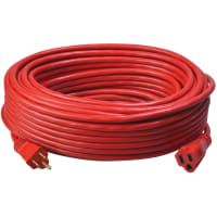 Southwire Tools & Equipment Cord, Extension, 5-15R, 5-15P, 3 Cond SJTW Cbl, 100ft., 14 AWG, Red PVC Jkt