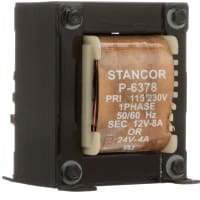 Stancor Transformer, Power, Bobbin, 1, Freq 50/60Hz, Pri 115/230VAC, Sec 12/24VAC, UL