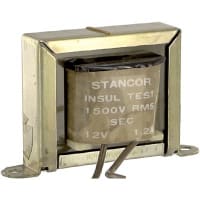 Stancor Transformer, Power, Bobbin, 1, Freq 50/60Hz, Pri 117VAC, Sec 12VAC, Sec 1.2A