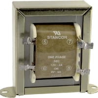 Stancor Transformer, Power, Bobbin, 1, Freq 50/60Hz, Pri 115/230VAC, Sec 6/12VAC, UL