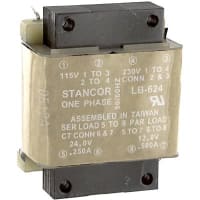 Stancor Transformer, Power, Toroidal, 1, Freq 50/60Hz, Pri 115/230VAC, Sec 12/24VAC, UL