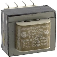 Stancor Transformer 2.5VA 115/230VAC Primary 12/24VAC 0.2/0.1A Secondary SW/DSW Series