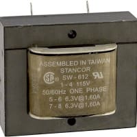 Stancor Transformer, Power, Bobbin, 1, Freq 50/60Hz, Pri 115VAC, Sec 6.3/12.6VAC, PCB