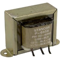 Stancor Transformer, Power, Bobbin, 1, Freq 50/60Hz, Pri 117/107VAC, Sec 6.3 (CT)VAC