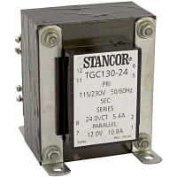 Stancor Transformer, Power, Config Bobbin, 1, Freq 50/60Hz, Pri 115/230VAC, Sec 12/24VAC