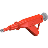 Staubli 24A Red Grabber Clip, 600V Rating - 5mm Tip Size, 4mm Probe Socket Size