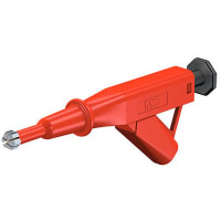 Staubli 24A Red Grabber Clip, 600V Rating - 6mm Tip Size, 4mm Probe Socket Size