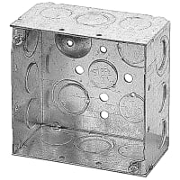 Steel City by ABB Square Box, 4"Sq x 2-1/8"D, 1/2" Knockouts, Galvanized Steel