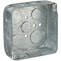 Steel City by ABB Square Box, 4"Sq x 1-1/2"Deep, 1/2" and3/4"Knockouts, Pre-GalvSteel