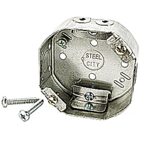 Steel City by ABB Octagon Box, 4"D x 1.5" Deep, 1/2" Knockouts, GalvSteel, w/ Cable Clamps