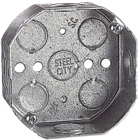 Steel City by ABB Octagon Box, 4"Dia x 1.5"Deep, 1/2" Knockouts, Galv.Steel