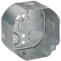 Steel City by ABB Octagon Box, 4"Dia. x 2-1/8"Deep, 1/2"and 3/4"Knockouts, Red, Galvanized Steel