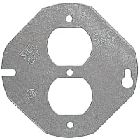 Steel City by ABB Octagon Box Cover, 4"D x 5/8", GalvSteel, Flat & Center Blanked Duplex Recept