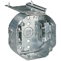 Steel City by ABB Octagon Box, 4"D x 1.5" Deep, 1/2" Knockouts, GalvSteel, w/ Cable Clamps