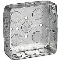 Steel City by ABB Square Box, Steel, 4" Sq X 1.25" D, 1/2" Knockouts, for Conduit