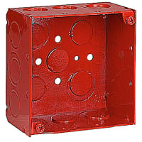 Steel City by ABB Square Box, 4"Sq x 2-1/8" Deep, 1/2" and 3/4" Knockouts, Red, Galvanized St