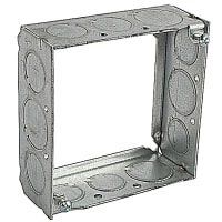 Steel City by ABB Square Box Extension Ring, 4"Sq x 1-1/2", 1/2"and3/4"Knockouts, Galvanized