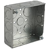 Steel City by ABB Square Box, 4"Sq x 1-1/2"D, 1/2"and3/4" Knockouts, Galvanized Steel