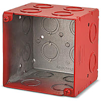 Steel City by ABB Square Box, 4"Sq x 3-1/2"Deep, 1/2"and 3/4"Knockouts, Red, Pre-Galvanized S