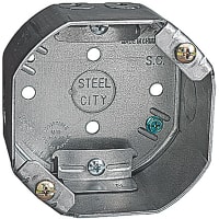 Steel City by ABB Octagon Ceiling Fan Support Box, 4" x 2-1/8"D, 1/2" Knockout, Galvanized Steel