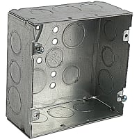 Steel City by ABB Square Box, 4-11/16"Sq x 2-1/8"D, 1/2" and 3/4"Knockouts, Galvanized Steel