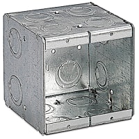 Steel City by ABB Two Gang Masonry Box, 3.75"L x 3.75"W x 3.5" Deep, 1/2"/3/4" Knockouts, GalvS