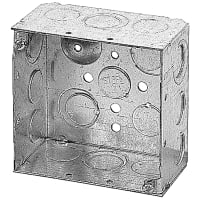 Steel City by ABB Square Box, 4"Sq x 2-1/8"Deep, 1/2"and 3/4" Knockouts, Galvanized Steel