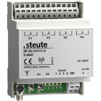 Steute Receiver, Wireless, RF RX SW915, 4W, 4 Change-Over Contacts, 4 Relay Outputs, 6A, 24VDC