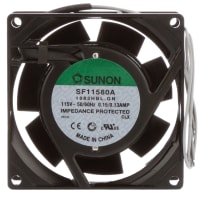 Sunon Fans AC Fan, 115V, 80x80x38mm, 23/30CFM, 31/35W, 31/35dBA, 2850RPM, Terminals