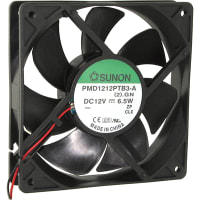 Sunon Fans DC Fan, 12V, 120x120x25mm, 120CFM, 6.5W, 48dBA, 3600RPM, Wire Leads