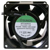 Sunon Fans Fan, AC, 220-240V, 80x80x38mm, Sq, 18/22CFM, 14/13.5W, 34dBA, 2900RPM, Wire Leads