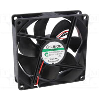 Sunon Fans DC Fan, 12V, 92x92x25mm, 65CFM, 2.76W, 41.6dBA, 3900RPM, Wire Leads