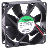 Sunon Fans DC Fan, 24V, 80x80x25mm, 31CFM, 1.1W, 26dBA, 2300RPM, Wire Leads