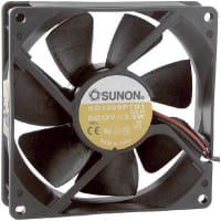 Sunon Fans DC Fan, 12V, 92x92x25mm, 49CFM, 1.9W, 35dBA, 2800RPM, Wire Leads