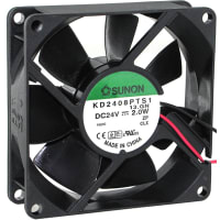 Sunon Fans DC Fan, 24V, 80x80x25mm, 40CFM, 1.6W, 33dBA, 3000RPM, Wire Leads