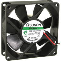 Sunon Fans DC Fan, 12V, 80x80x25mm, 40CFM, 1.6W, 33dBA, 3000RPM, Wire Leads