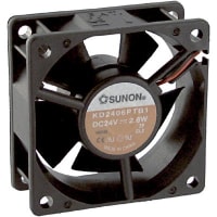 Sunon Fans DC Fan, 24V, 60x60x25mm, 23.5CFM, 1.9W, 33.5dBA, 4500RPM, Wire Leads