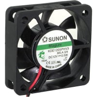 Sunon Fans DC Fan, 12V, 50x50x15mm, 10.2CFM, 0.5W, 22dBA, 3700RPM, Wire Leads